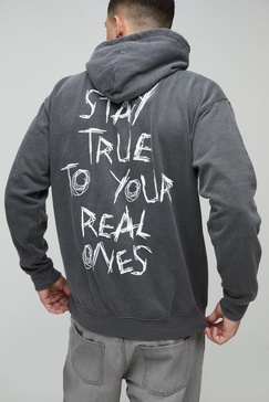 Regular Fit Washed Stay True Text Graphic Hoodie