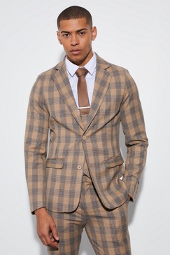 Skinny Single Breasted Plaid Suit Jacket