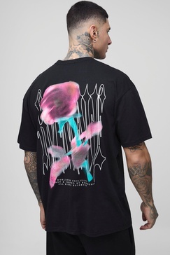 Tall Oversized Gothic Rose Print T-Shirt