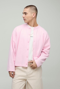 Oversized Boxy Waffle Cropped Button Cardigan