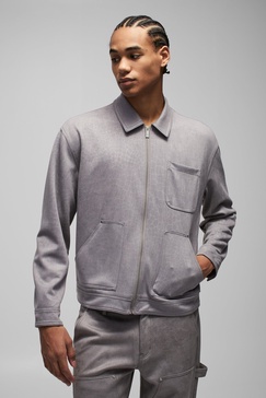 Oversized Croc Embossed Suedette Shirt Jacket