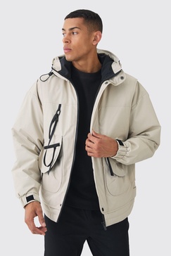 Hooded Utility Tech Parka In Stone
