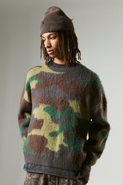 Oversized Boxy Eyelash Knit Camo Sweater