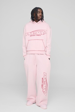 Oversized Man Contrast Embroidery Hooded Tracksuit