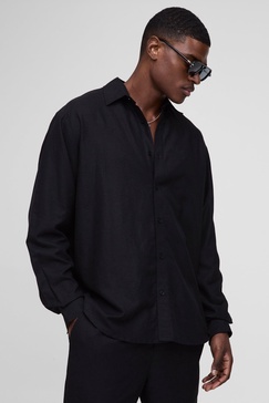Oversized Long Sleeve Collared Linen Blend Shirt