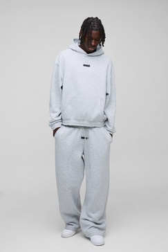 Oversized Boxy Wide Leg Hooded Tracksuit With Rubber Badge