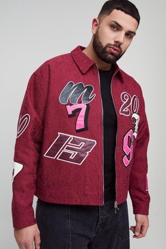 Plus Boxy Oversized Lace All Over Applique Harrington Jacket