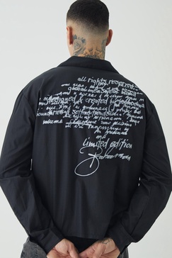 Tall Oversized Script Graphic Boxy Long Sleeve Revere Shirt