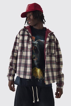 Oversized Padded Hooded Flannel Shirt Jacket