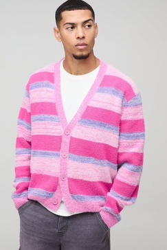 Boxy Brushed Stripe Knitted Cardigan