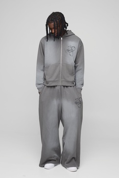 Oversized Boxy Homme Wash Hooded Zip Tracksuit