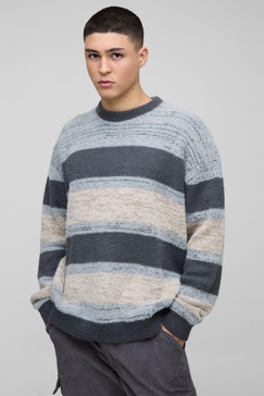 Oversized Brushed Stripe Knitted Sweater