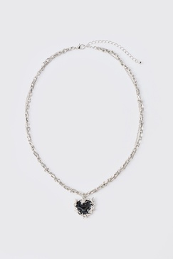 Heart Pendant Chunky Chain Necklace in Silver