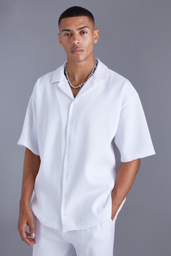 Short Sleeve Revere Oversized Fit Pleated Shirt