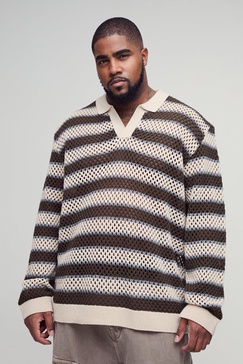 Plus Stripe Knitted Rugby Polo