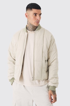 Tall Boxy Quilted Bomber Jacket In Stone