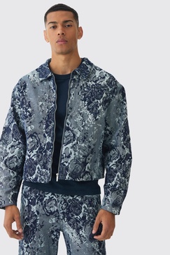 Boxy Floral Jacquard Jean Jacket