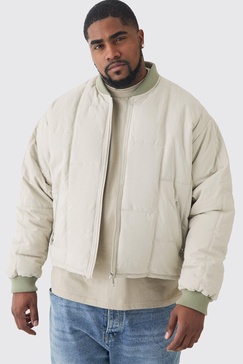 Plus Boxy Quilted Bomber Jacket In Stone