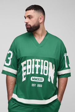 Plus Oversized Varsity V-Neck Mesh T-Shirt