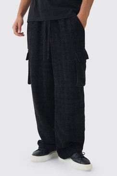 Elasticated Waist Baggy Boucle Cargo Pocket Pants