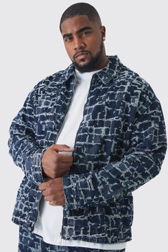 Plus Distressed Tapestry Denim Harrington Jacket