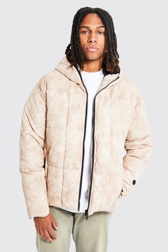 Boxy Tie Dye Square Panel Hooded Puffer