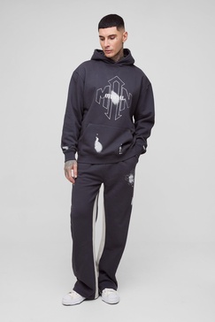 Tall Oversized Man Paint Splatter Hooded Relaxed Flare Tracksuit