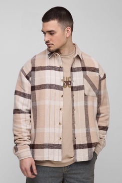 Tall Boxy Split Hem Brushed Flannel Shirt Jacket