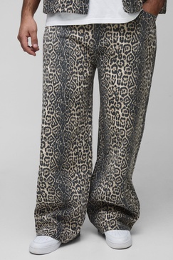 Plus Washed Leopard Relaxed Jeans