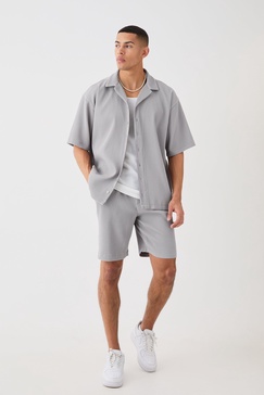 Oversized Short Sleeve Pleated Shirt And Short Set