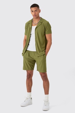 Regular Fit Short Sleeve Ribbed Shirt & Short Set