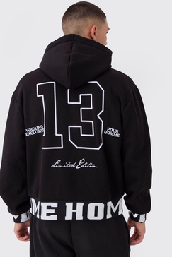 Oversized Boxy Varsity Printed Zip Through Hoodie