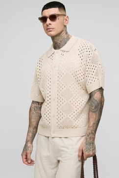 Tall Oversized Open Stitch Knitted Shirt