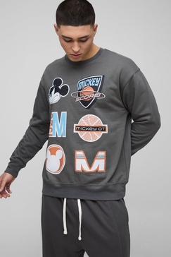 Oversized Mickey Mouse Varsity License Print Sweatshirt