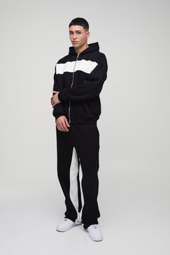 Oversized Man Colour Block Zip Hooded Tracksuit