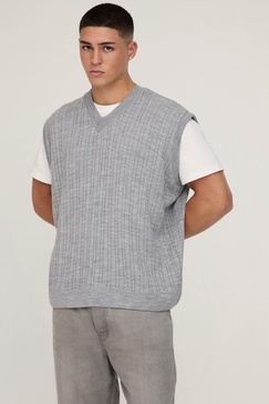 Oversized V Neck Cable Knitted Undershirt