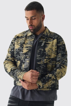 Plus Denim Fabric Interest Harrington Jacket