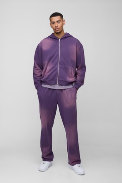 Oversized Boxy Spray Wash Zip Through Tracksuit