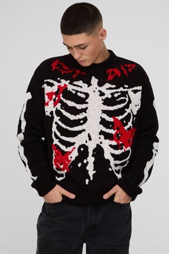Oversized Boxy Official Skeleton Boucle Knitted Sweater