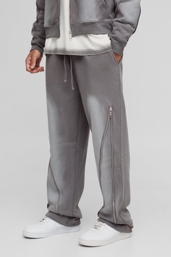 Relaxed Fit Zip Detail Spray Wash Sweatpants
