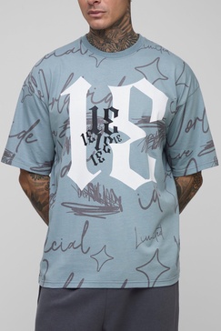 Tall Graffiti Raw Edge Oversized T-Shirt