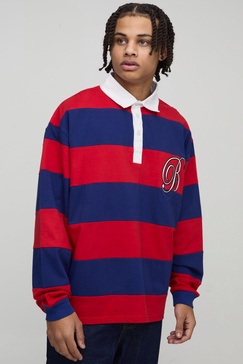Oversized Heavyweight Cut and Sew Applique Rugby Polo