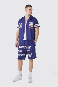 Tall Moto Print Shirt & Short Set In Navy