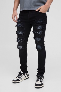 Super Skinny Bandana Rip & Repair Washed Jeans