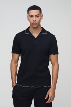 Regular Fit Interlock Blanket Stitch Revere Polo