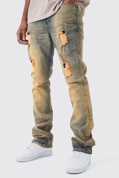 Tall Slim Flare Rigid Multi Rip & Repair Jeans