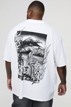 Plus Oversized Extended Neck Volcano Landscape Graphic T-shirt