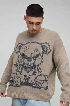 Oversized Teddy Graphic Knitted Sweater