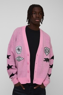 Oversized Brushed Moto Knitted Cardigan