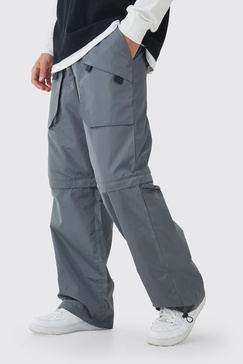 Elasticated Waist Baggy Nylon Zip Off Convertible Pants